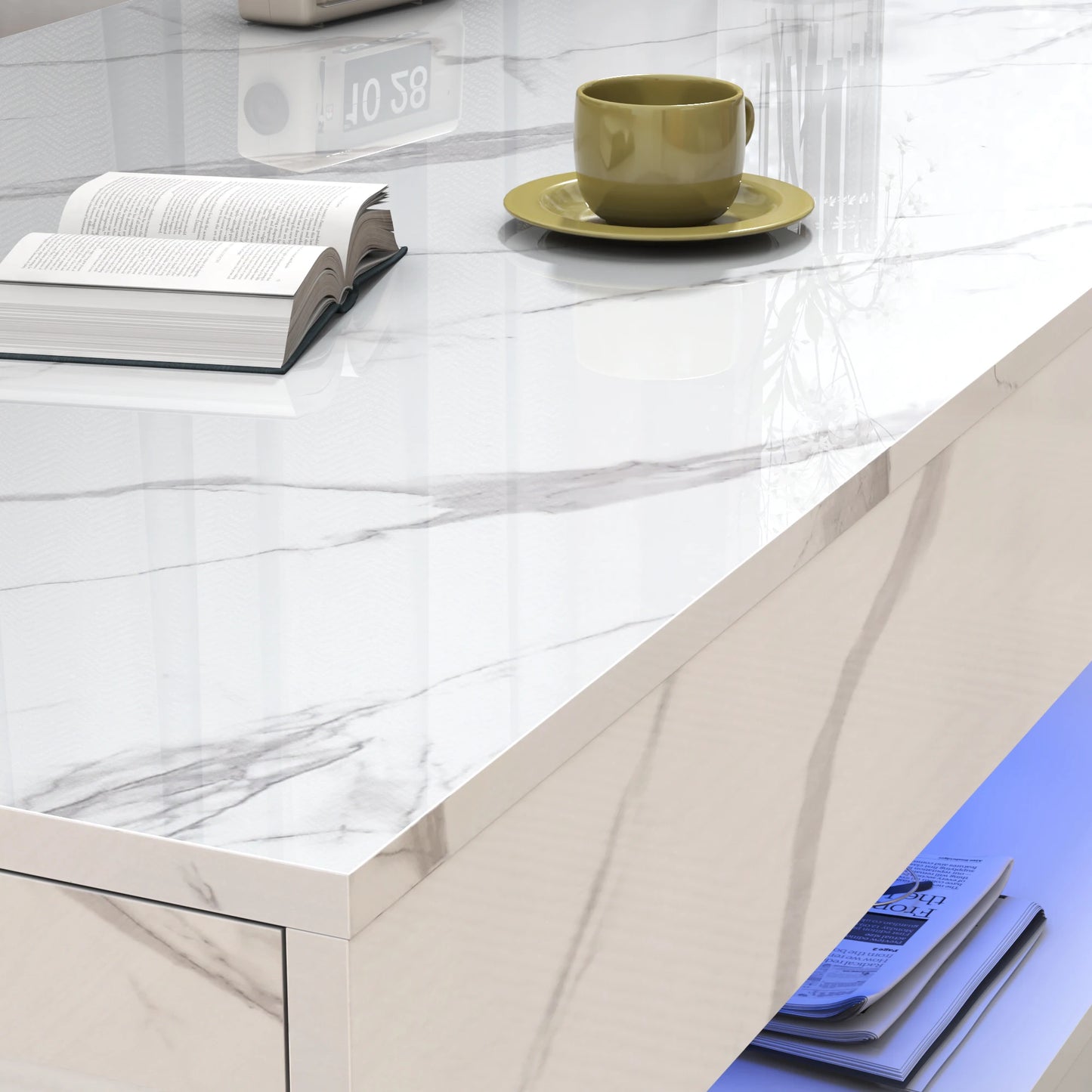 QiaoShiRen Modern LED Coffee Table With Double Layer Storage Drawers