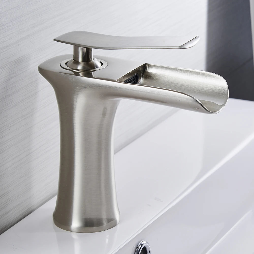 Single Handle Brass Waterfall Bathroom Basin Faucet Mixer Tap