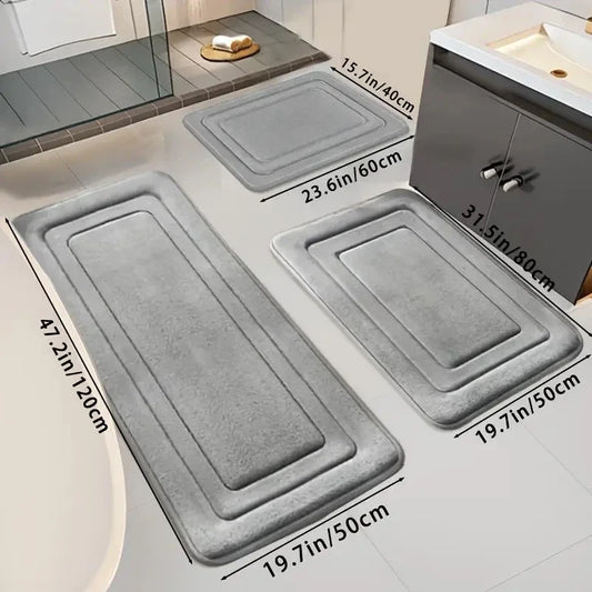 3Piece Absorbent NonSlip Memory Foam Bath Mat Set Quick Dry