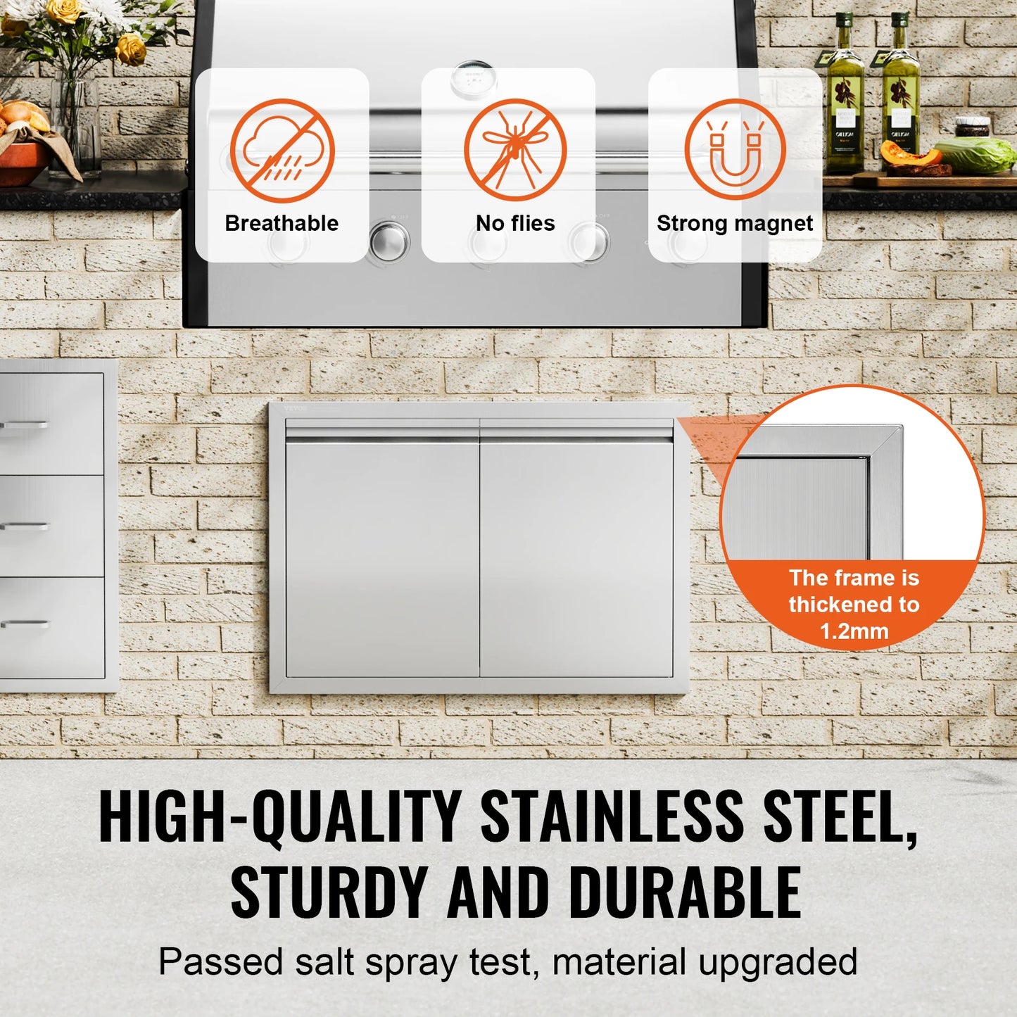Stainless Steel BBQ Access Door Flush Mount For Outdoor Kitchen