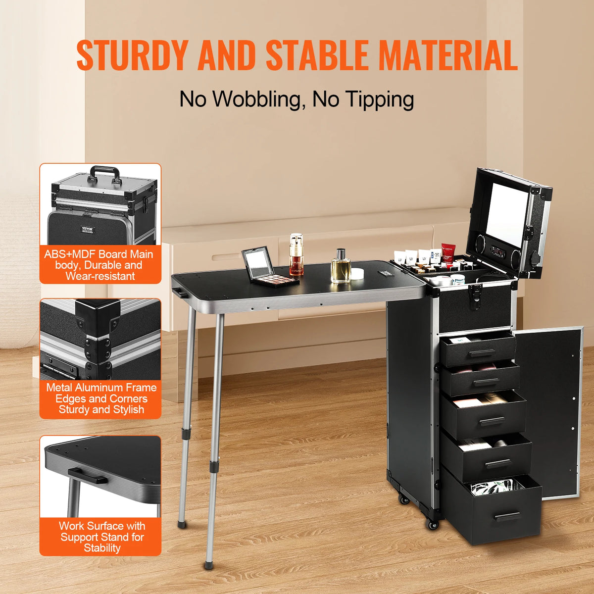 SucceBuy Large Aluminum Rolling Makeup Train Case With Workbench