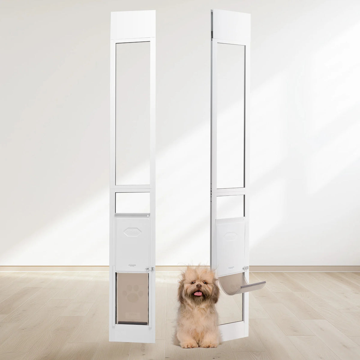 Succebuy Sliding Glass Dog Door Adjustable Aluminum Frame Tempered Glass