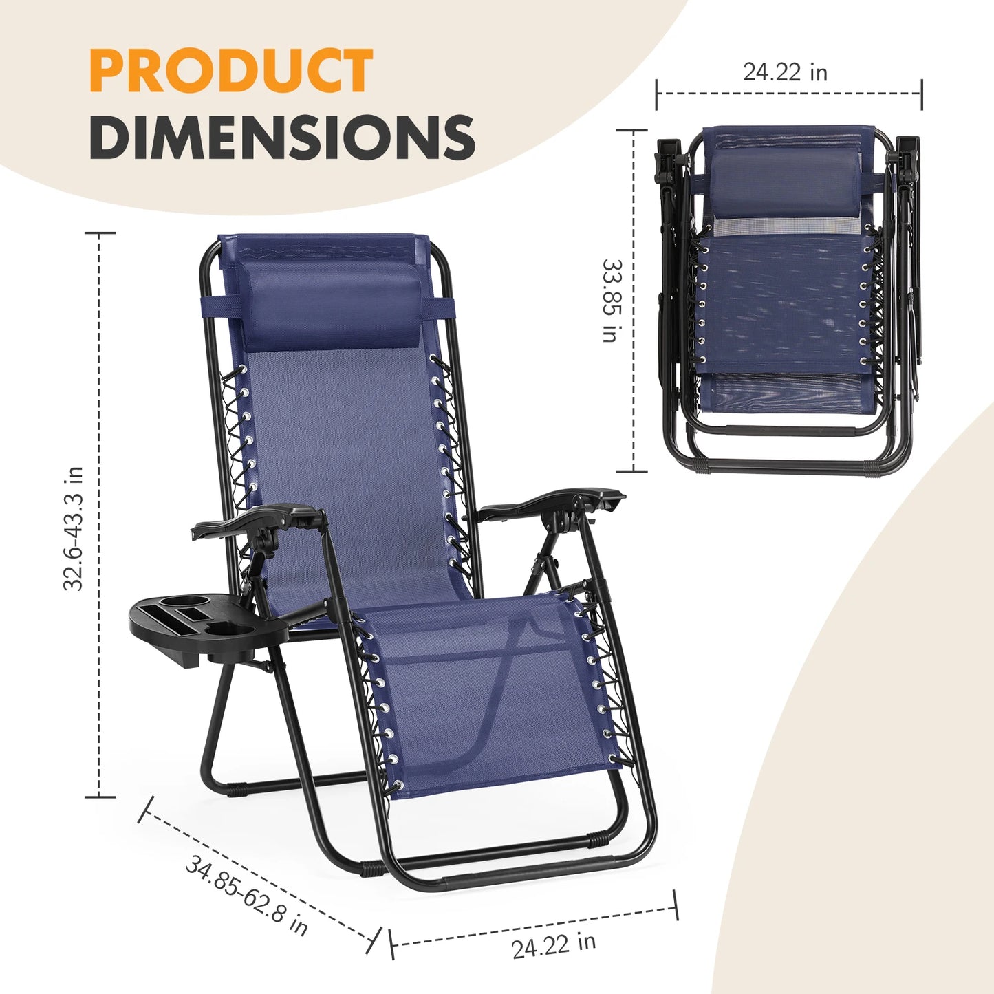 MCQ Outdoor Zero Gravity Chairs 2 Folding Recliners With Cupholders