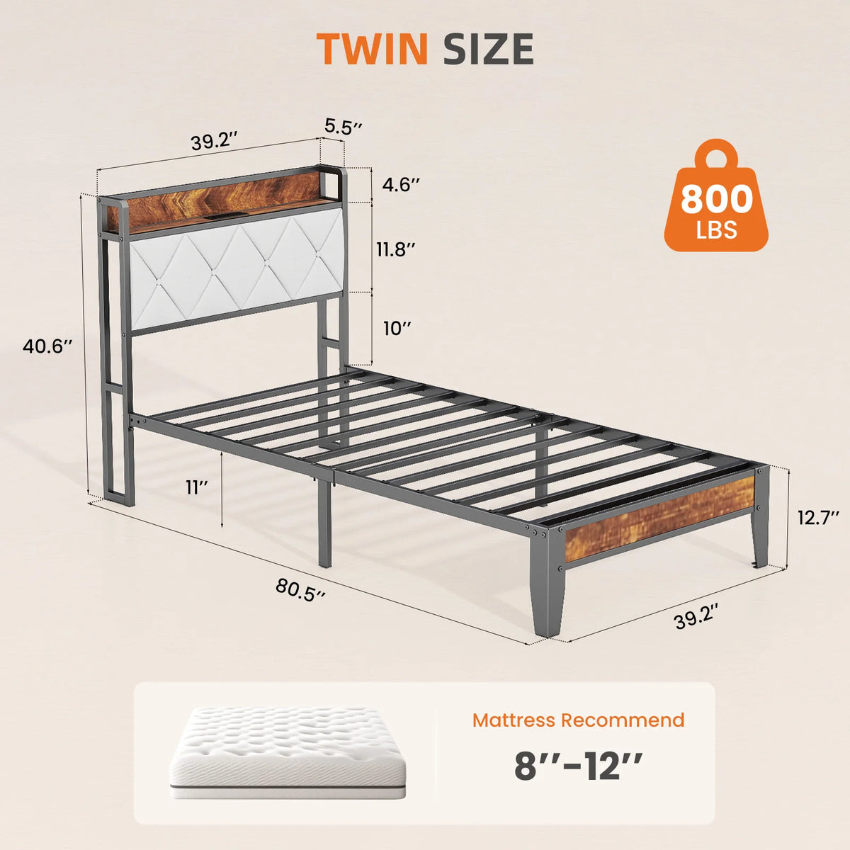 MCQ Metal Bed Frame Featuring Storage Headboard And USB Ports