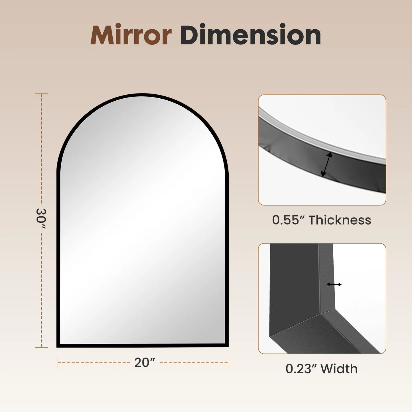 JHK Arched Metal Framed Bathroom Mirror Wall Hanging Decor