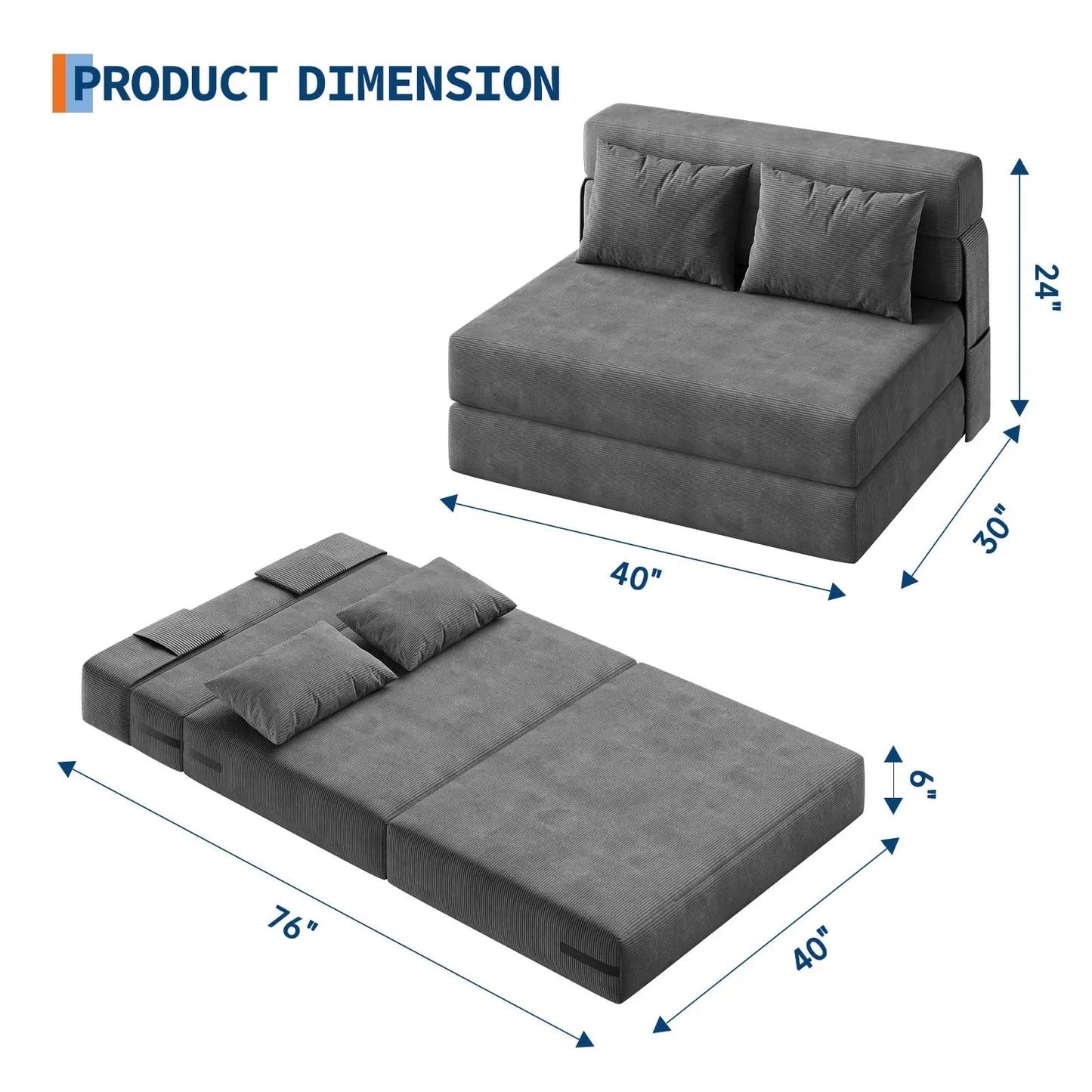 HobbyLane 4 In 1 Folding Corduroy Sofa Bed Convertible Sleeper Couch With Pillow