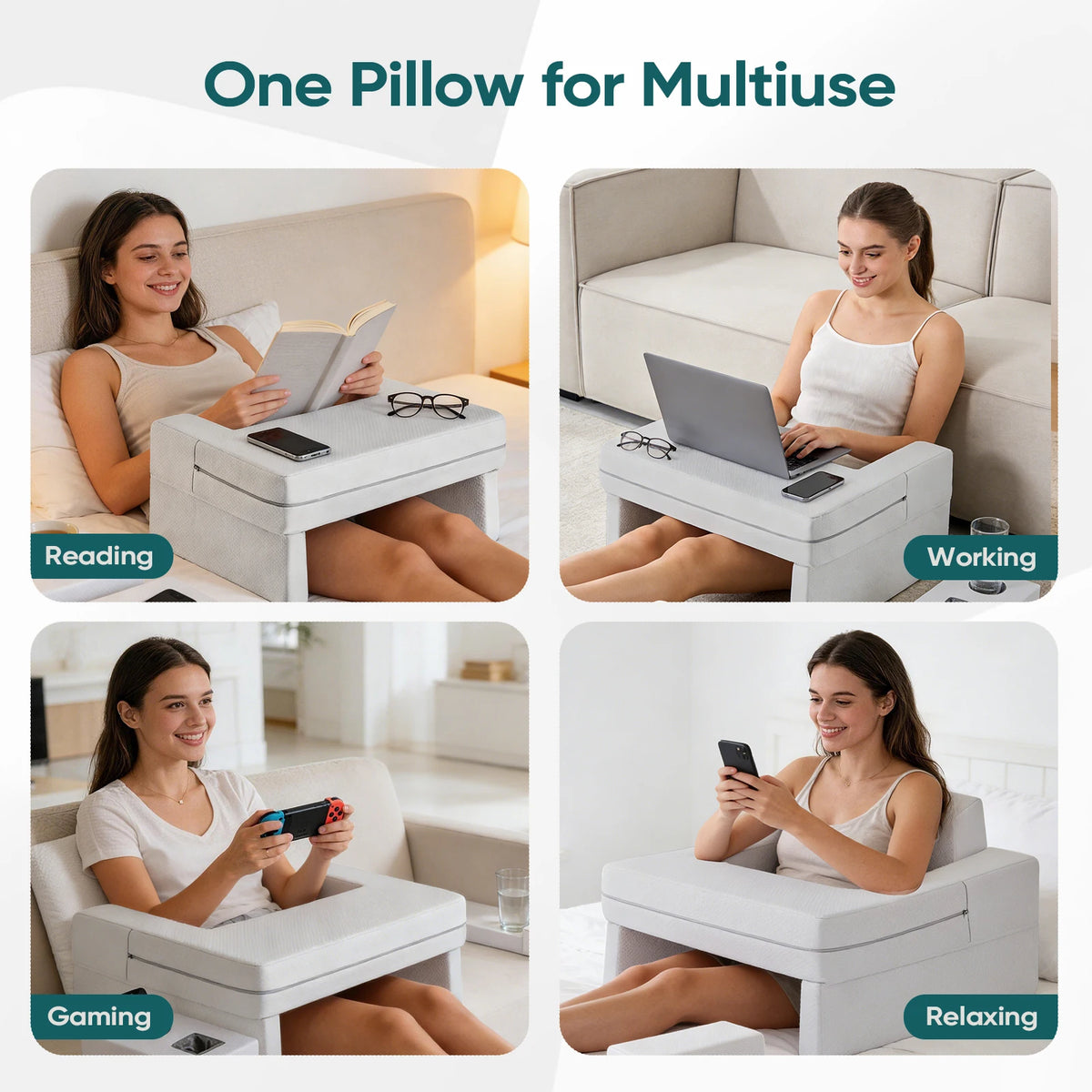 JHK Ergonomic Memory Foam Reading Pillow With Cooling Vent Design