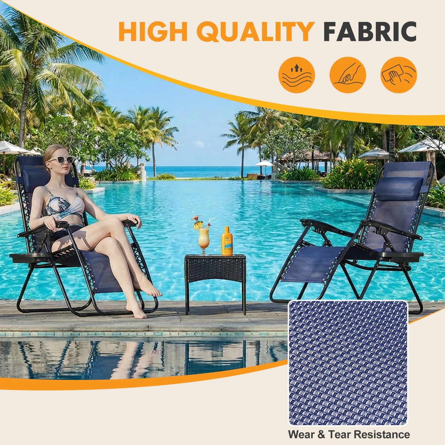MCQ Outdoor Zero Gravity Chairs 2 Folding Recliners With Cupholders