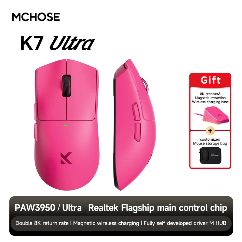 MCHOSE K7 Wireless Gaming Mouse 8K Polling Rate Magnetic Dock