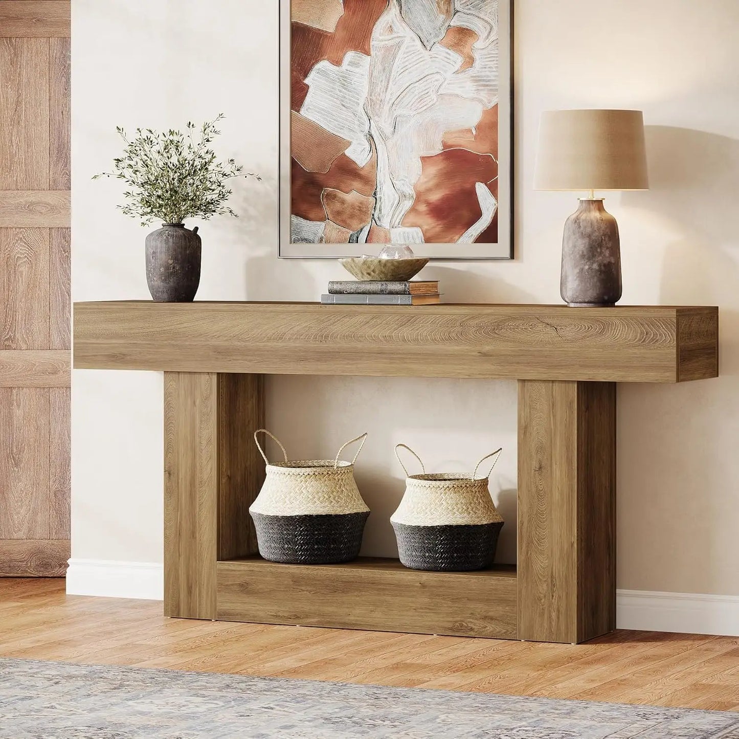 Tribesigns Farmhouse Console Table 2-Tier Entryway With U Shaped Base