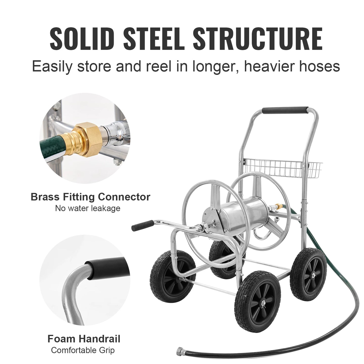 SucceBuy Hose Reel Cart Heavy Duty Garden Hose With Basket
