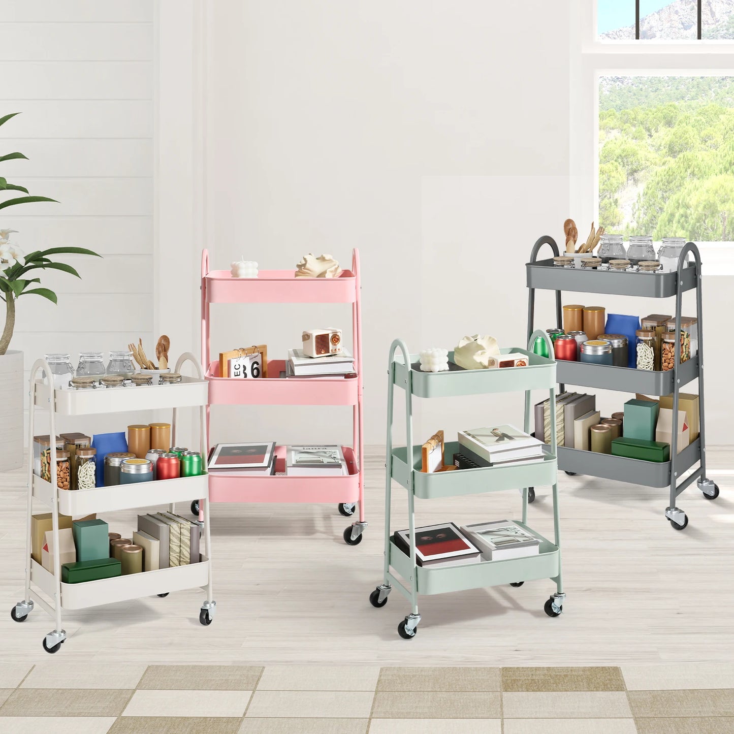 JHK 3 Tier Metal Storage Cart With Lockable Wheels