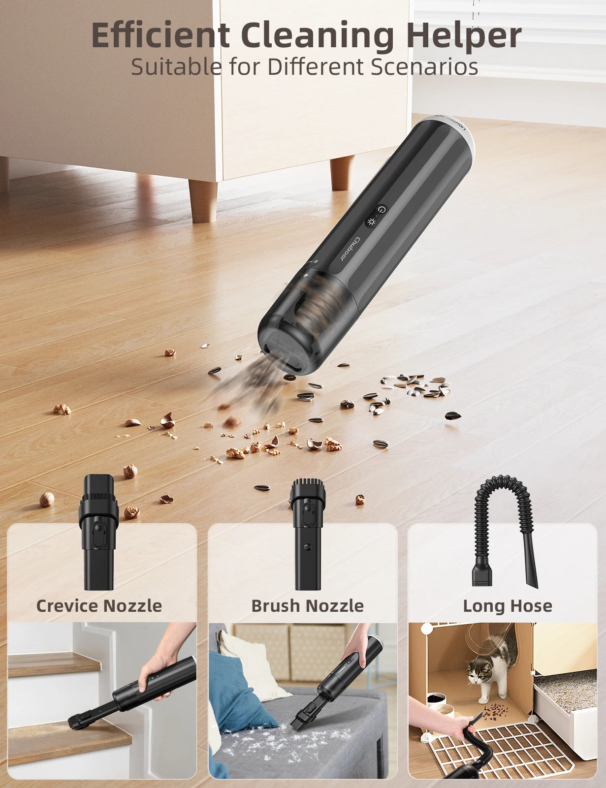 Chuboor Cordless Car Vacuum Cleaner 13000Pa Powerful Handheld