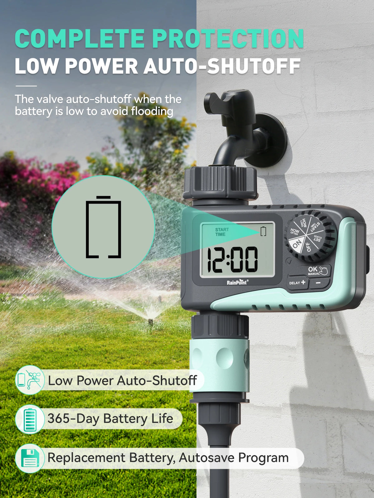 Rainpoint Programmable Sprinkler Timer For Garden Hose Irrigation