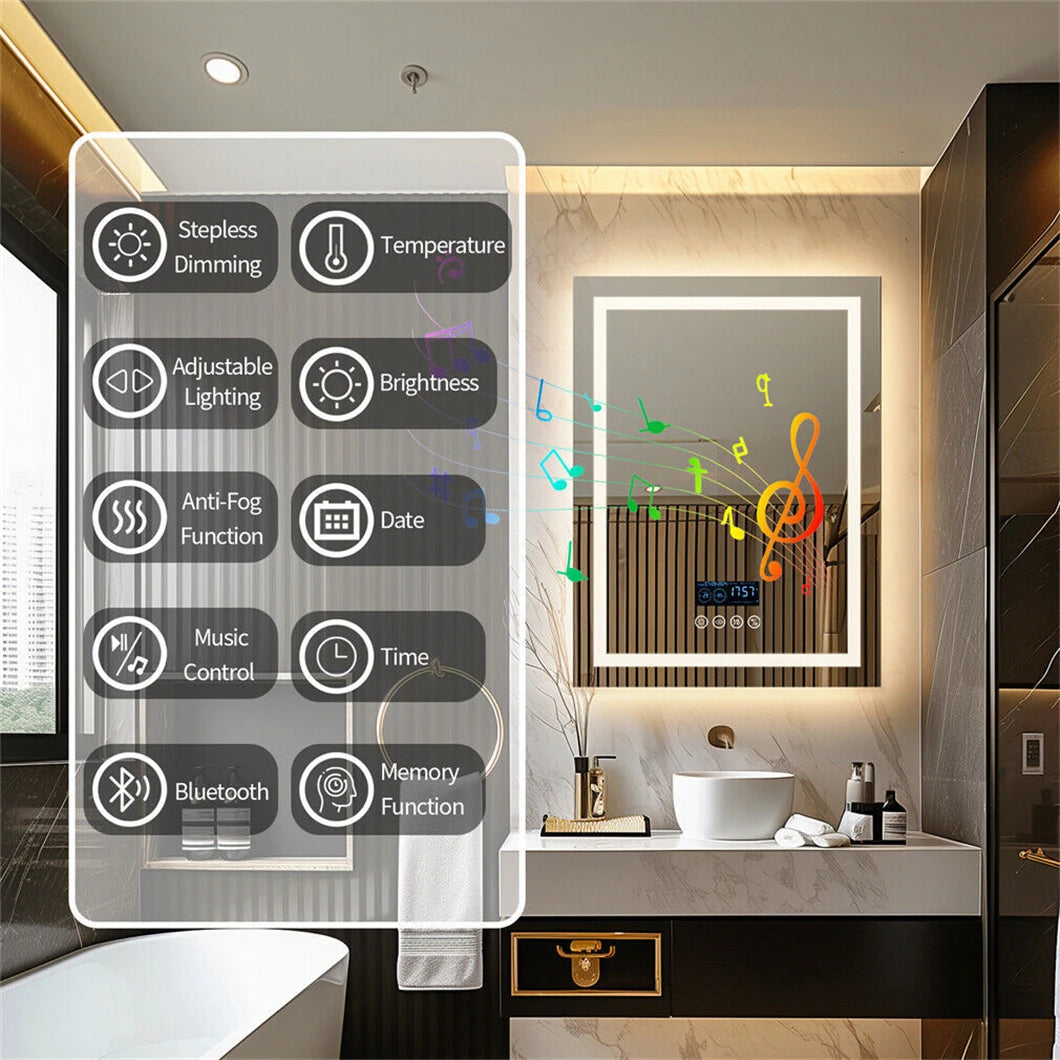 BORWART Smart LED Bathroom Mirror With Bluetooth Speaker Antifog