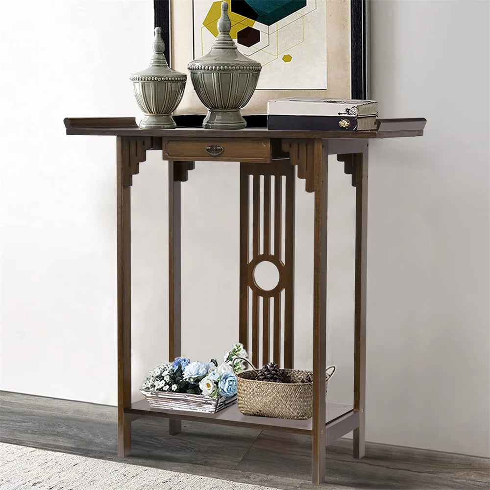 LUVODI Classic Wood Console Table With Drawer And Bottom Shelf