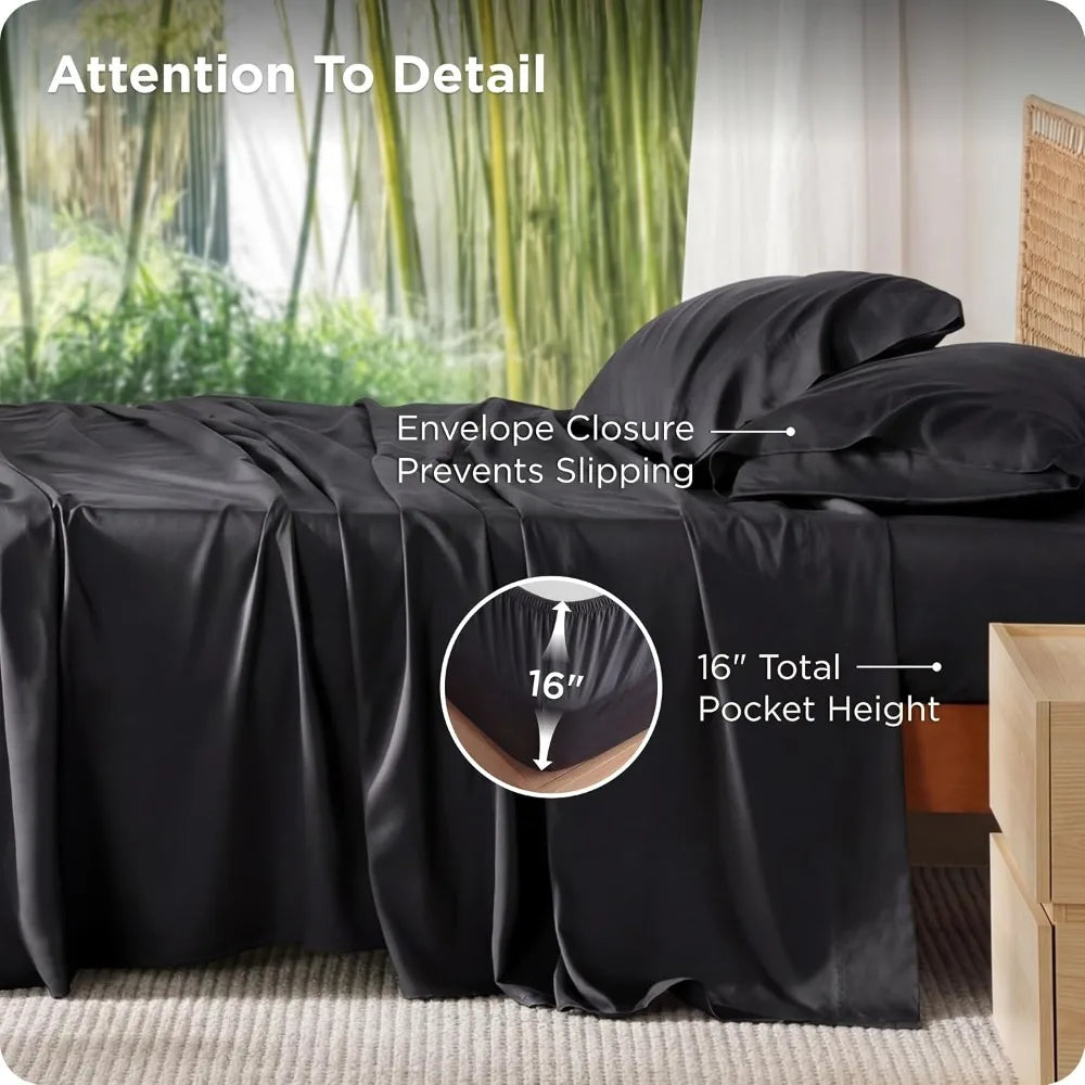 Xiuwo Queen Bamboo Rayon Black Cooling Sheet Set