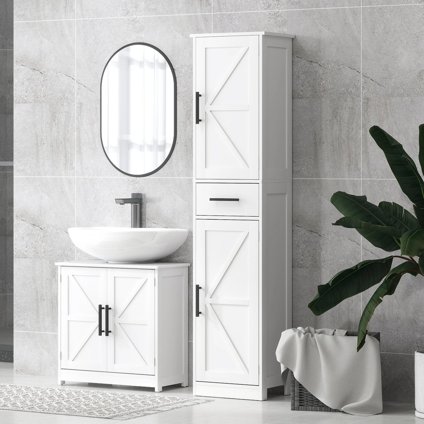 HOMCOM Modern Bathroom Storage Cabinet With Barn Doors