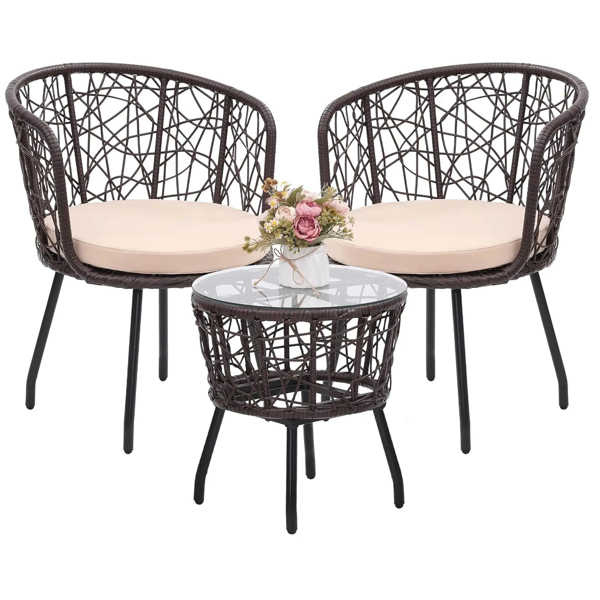 Wicker Patio Bistro Outdoor Furniture Conversation Set For Garden