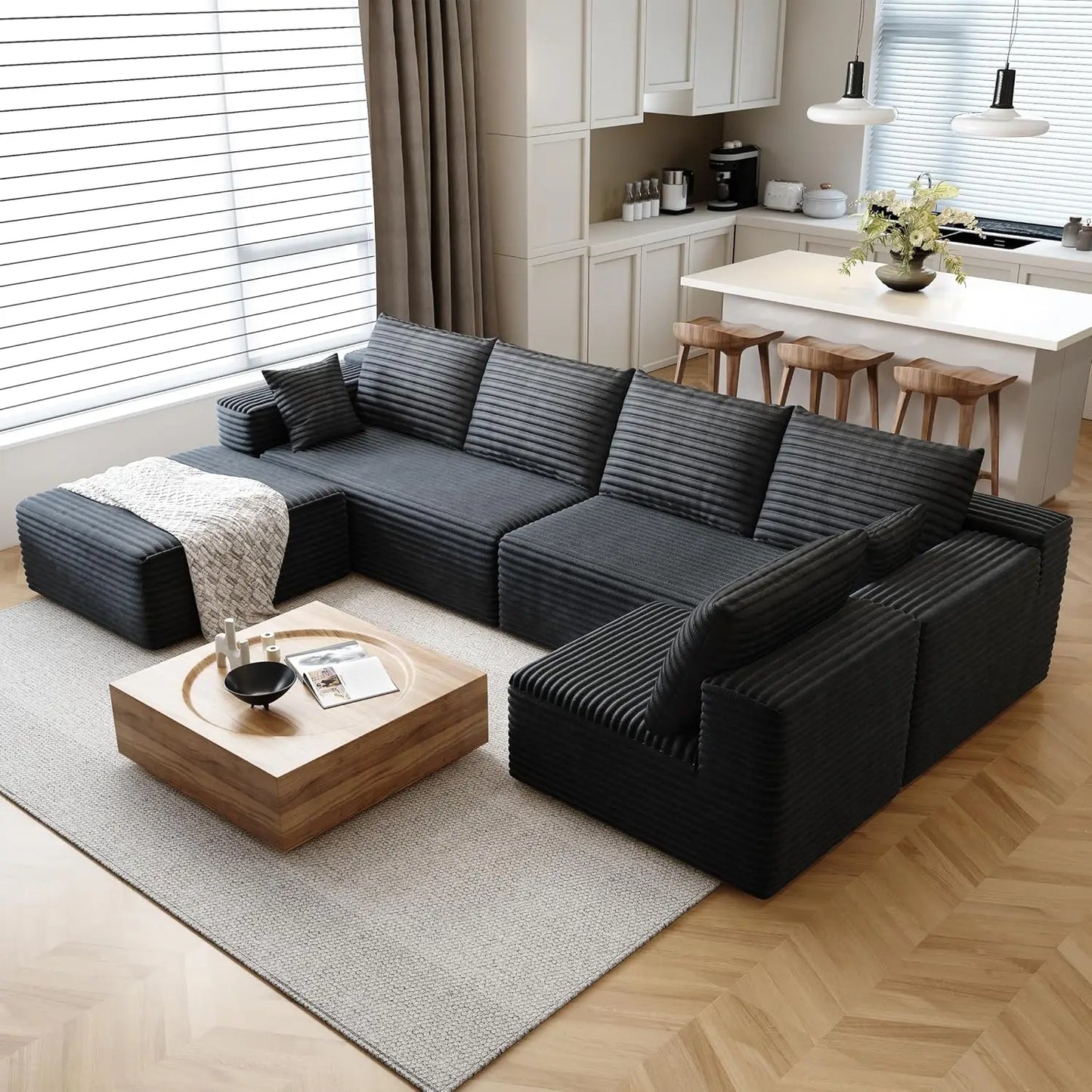 YQXH Cloud Style Sectional Sofa With Corduroy Memory Foam Cushions