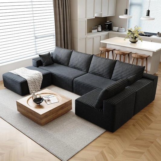 YQXH Cloud Style Sectional Sofa With Corduroy Memory Foam Cushions