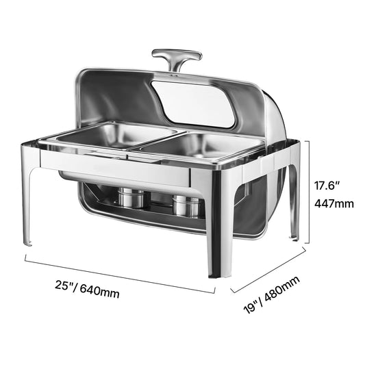 SucceBuy Roll Top Chafing Dish Stainless Steel Buffet Server