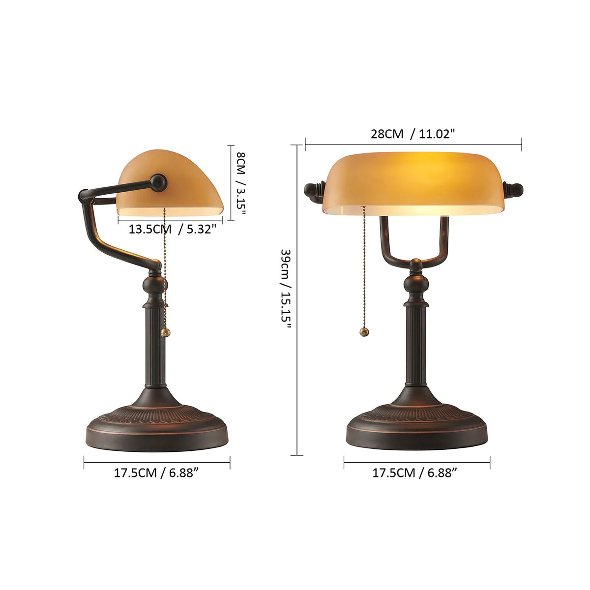 E27 Glass Iron Banker Desk Lamp With Zipper Switch For Office And Bedroom
