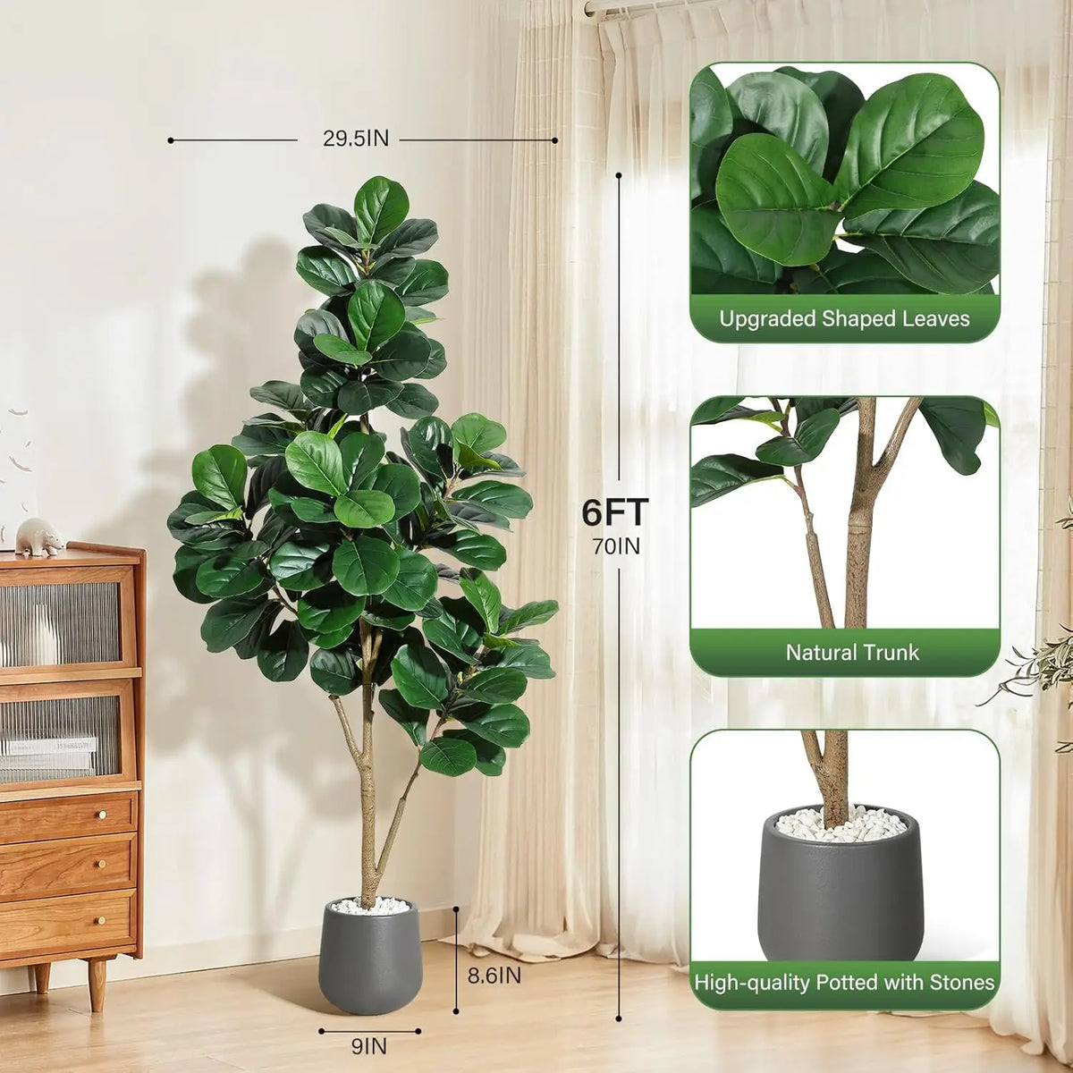 HiMISS Realistic Artificial Fiddle Leaf Fig Tree With Planter Pot