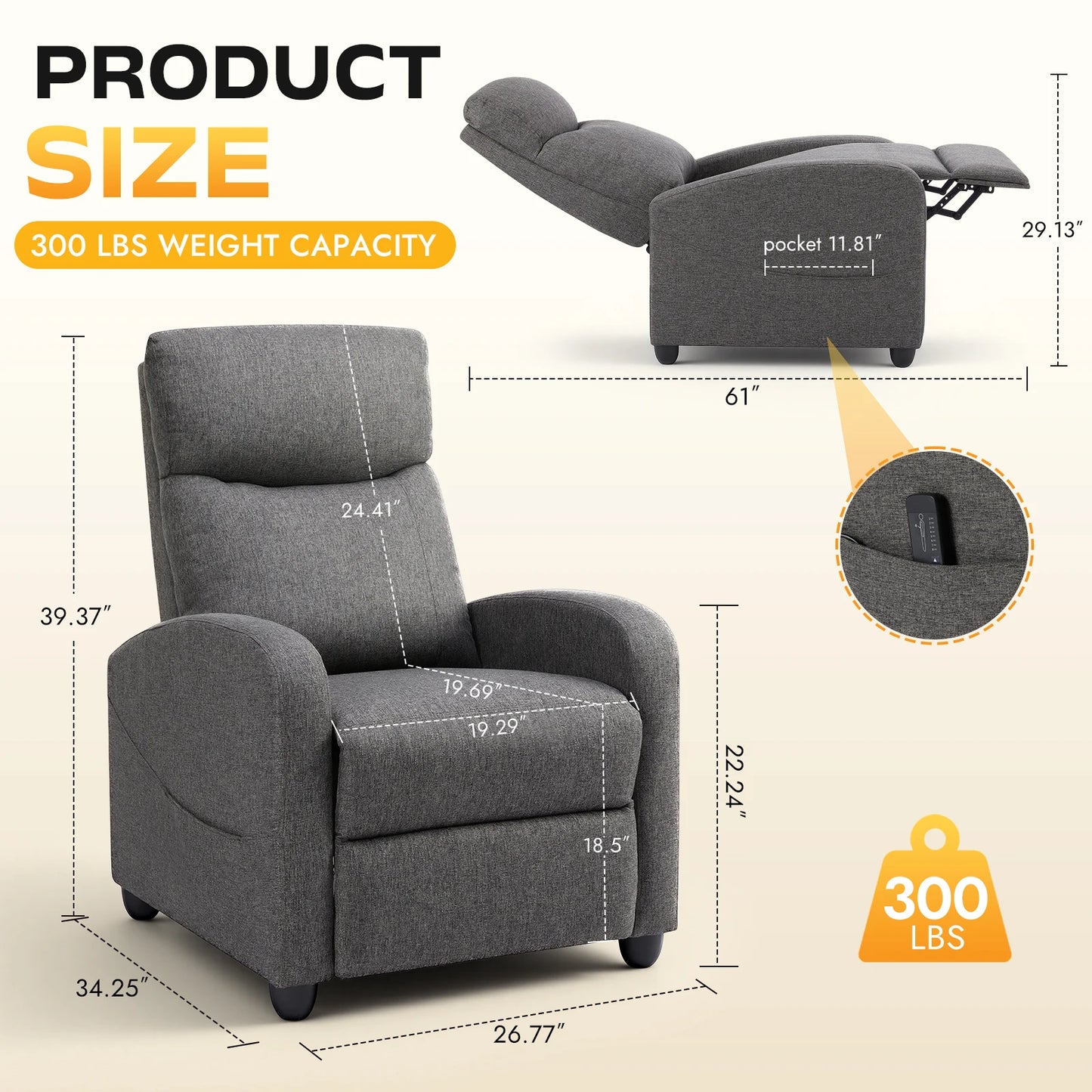Living Room Recliner Sofa With Lumbar Support And PU Leather