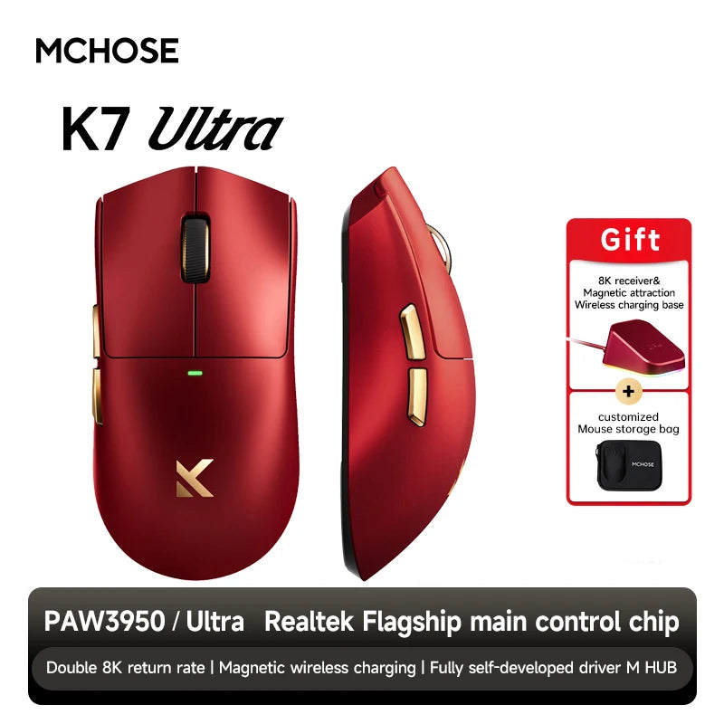 MCHOSE K7 Wireless Gaming Mouse 8K Polling Rate Magnetic Dock