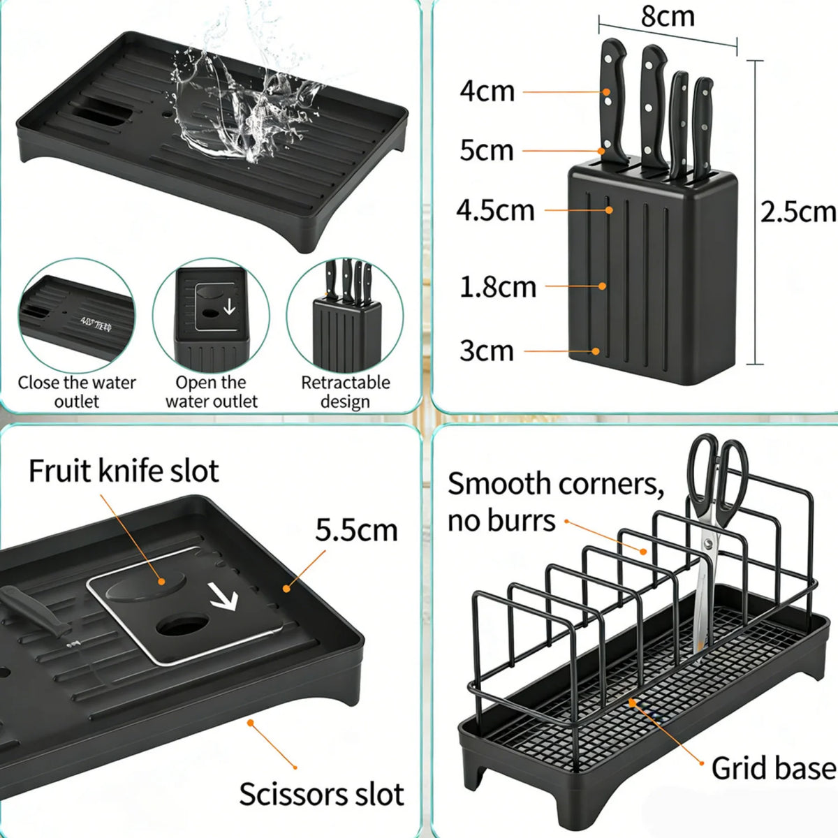 HiMISS Kitchen Countertop Dish Drying Rack With Drainage Tray
