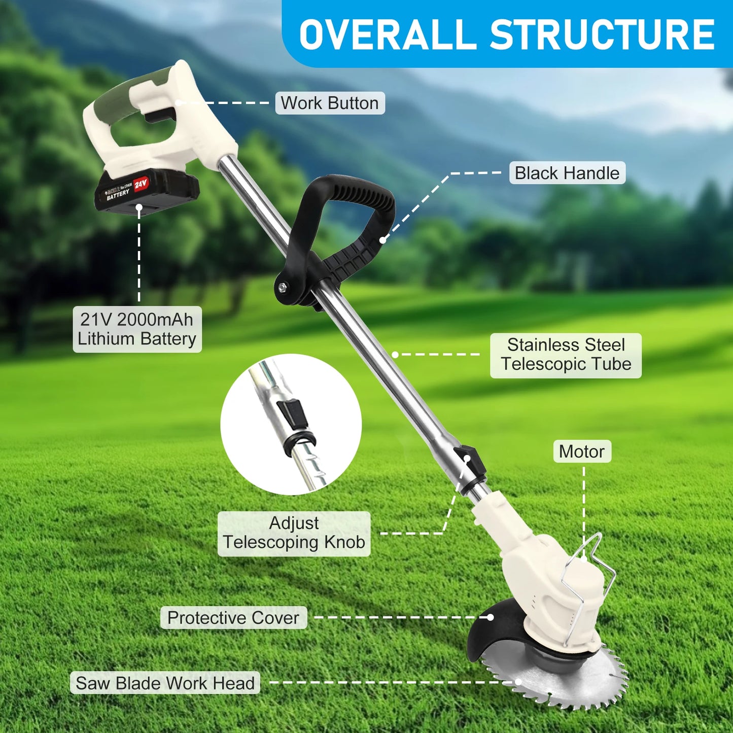 21V Cordless Grass Trimmer 3 In 1 Edger Mower With Batteries