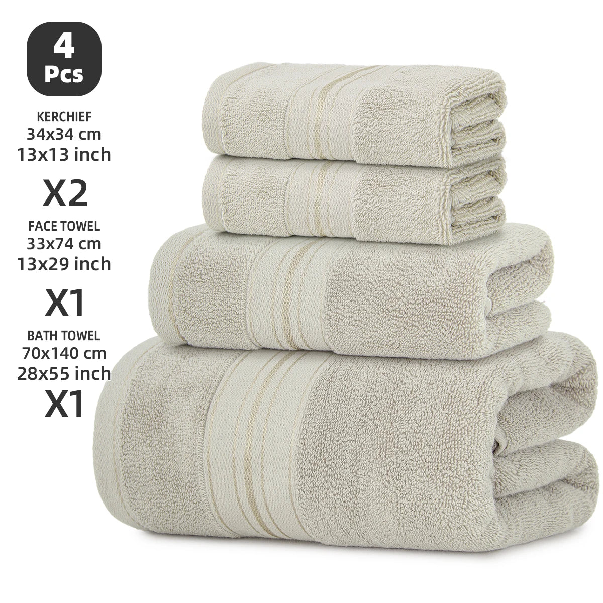 Luxury Cotton 4 Piece Bath Towel Set With Washcloths