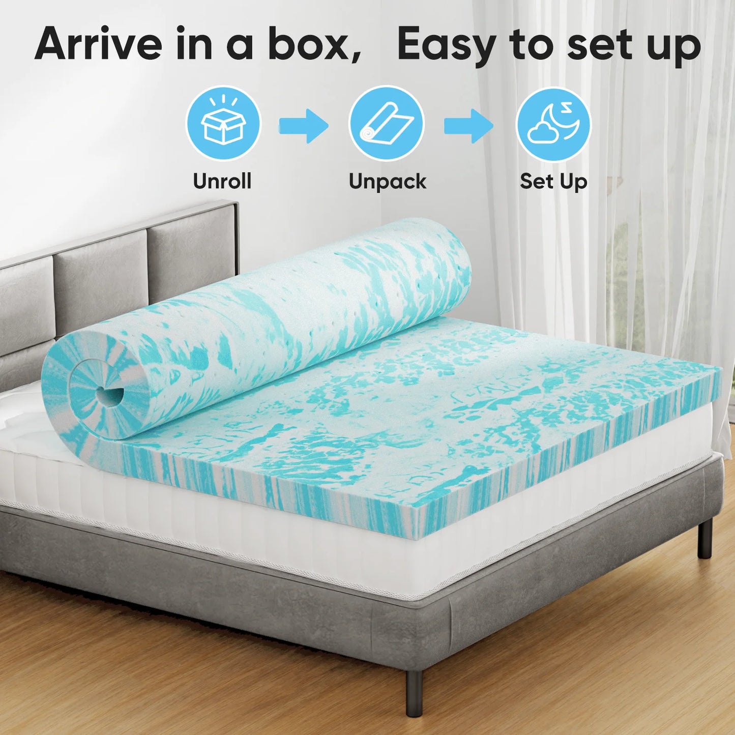 JHK Gel Memory Foam Mattress Topper Cooling Breathable Bed