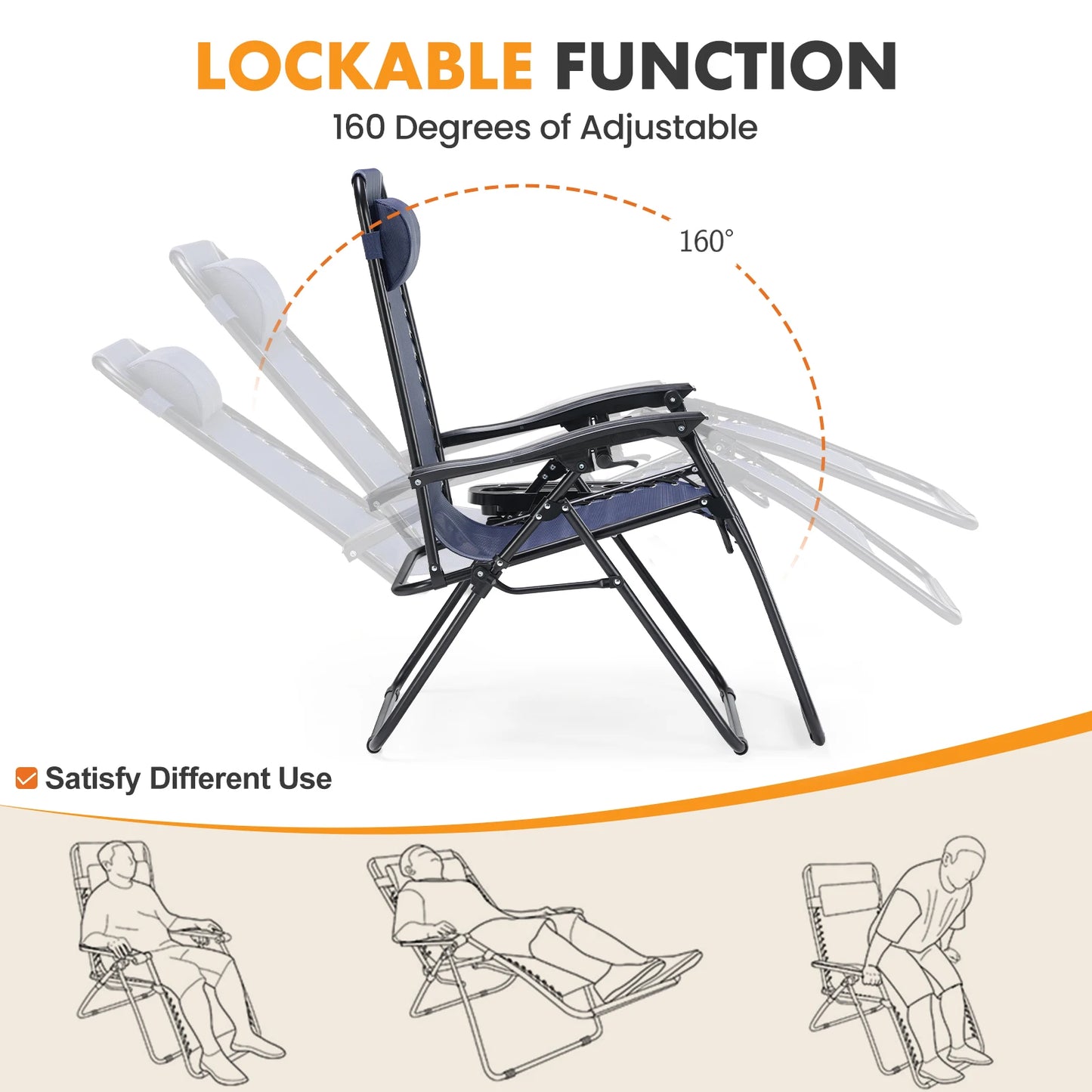MCQ Outdoor Zero Gravity Chairs 2 Folding Recliners With Cupholders