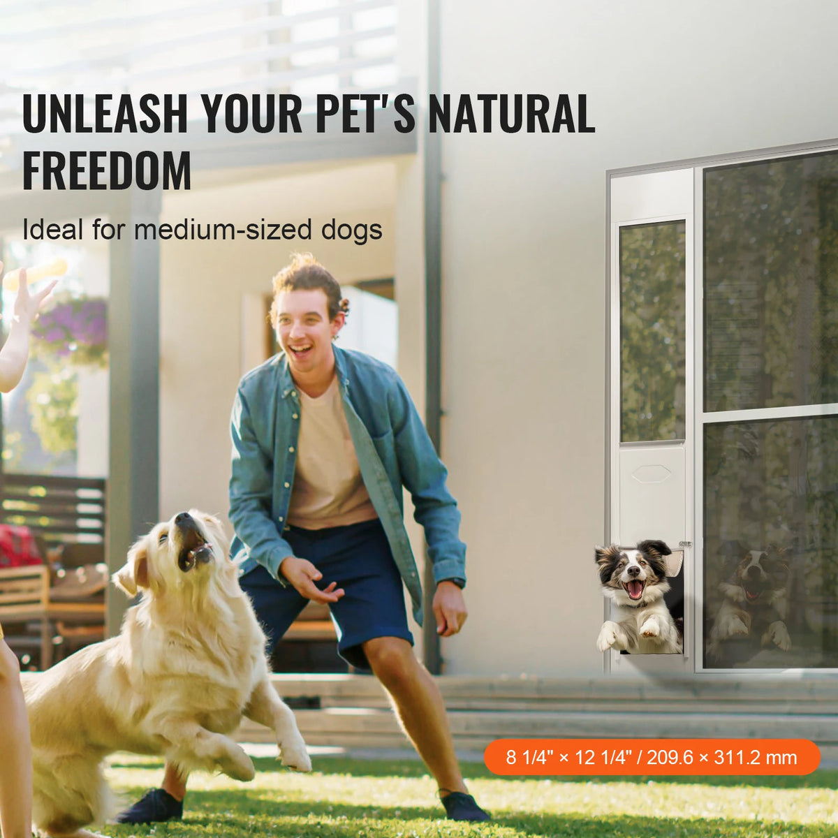Succebuy Sliding Glass Dog Door Adjustable Aluminum Frame Tempered Glass