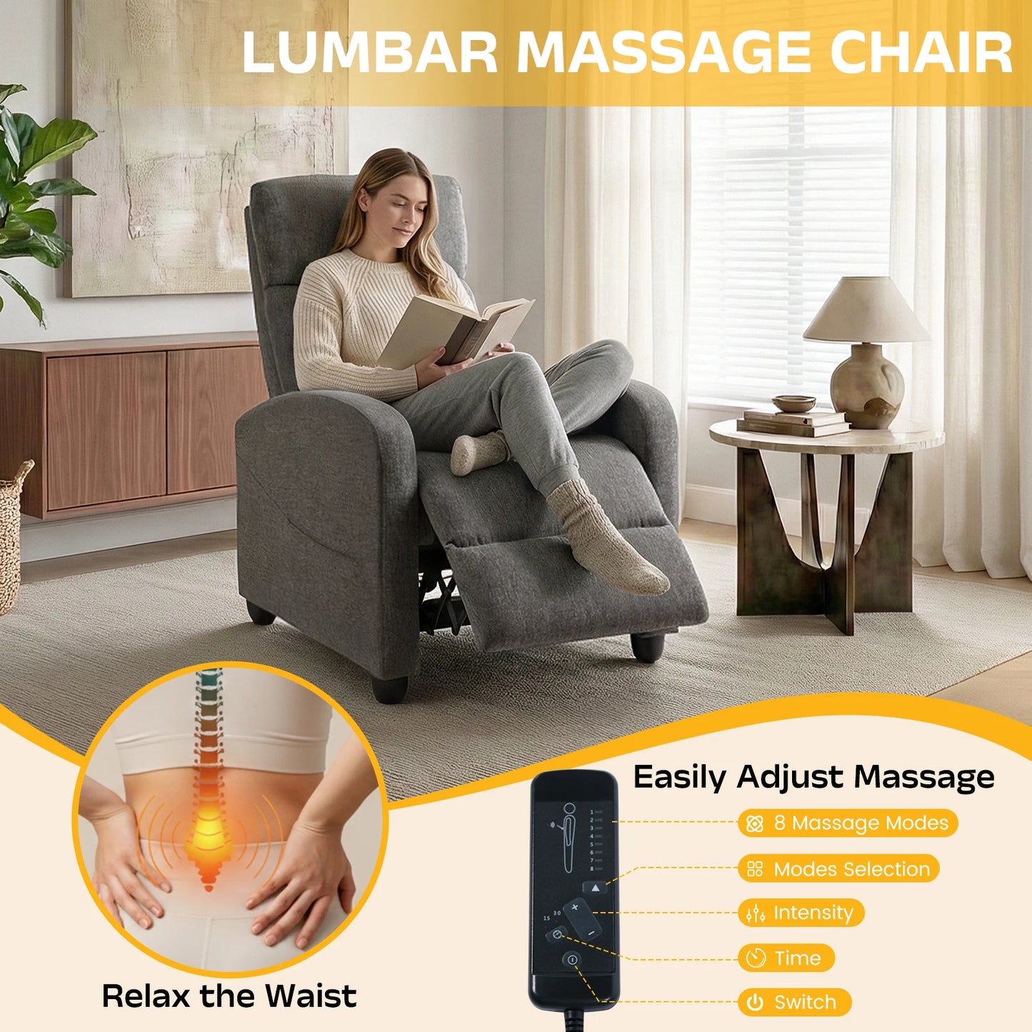 Living Room Recliner Sofa With Lumbar Support And PU Leather