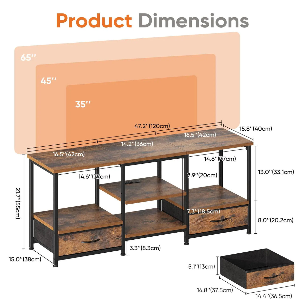 JHK Modern Wooden TV Stand With Adjustable Storage Shelf