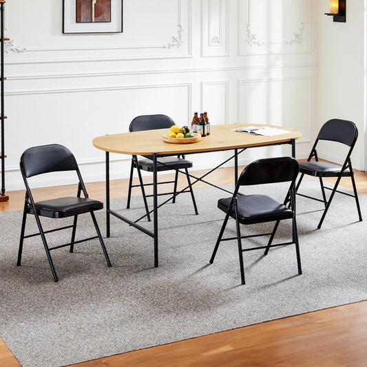 JHK Leather Padded Folding Chairs 4 Pack Metal Living Room Outdoor Home Office