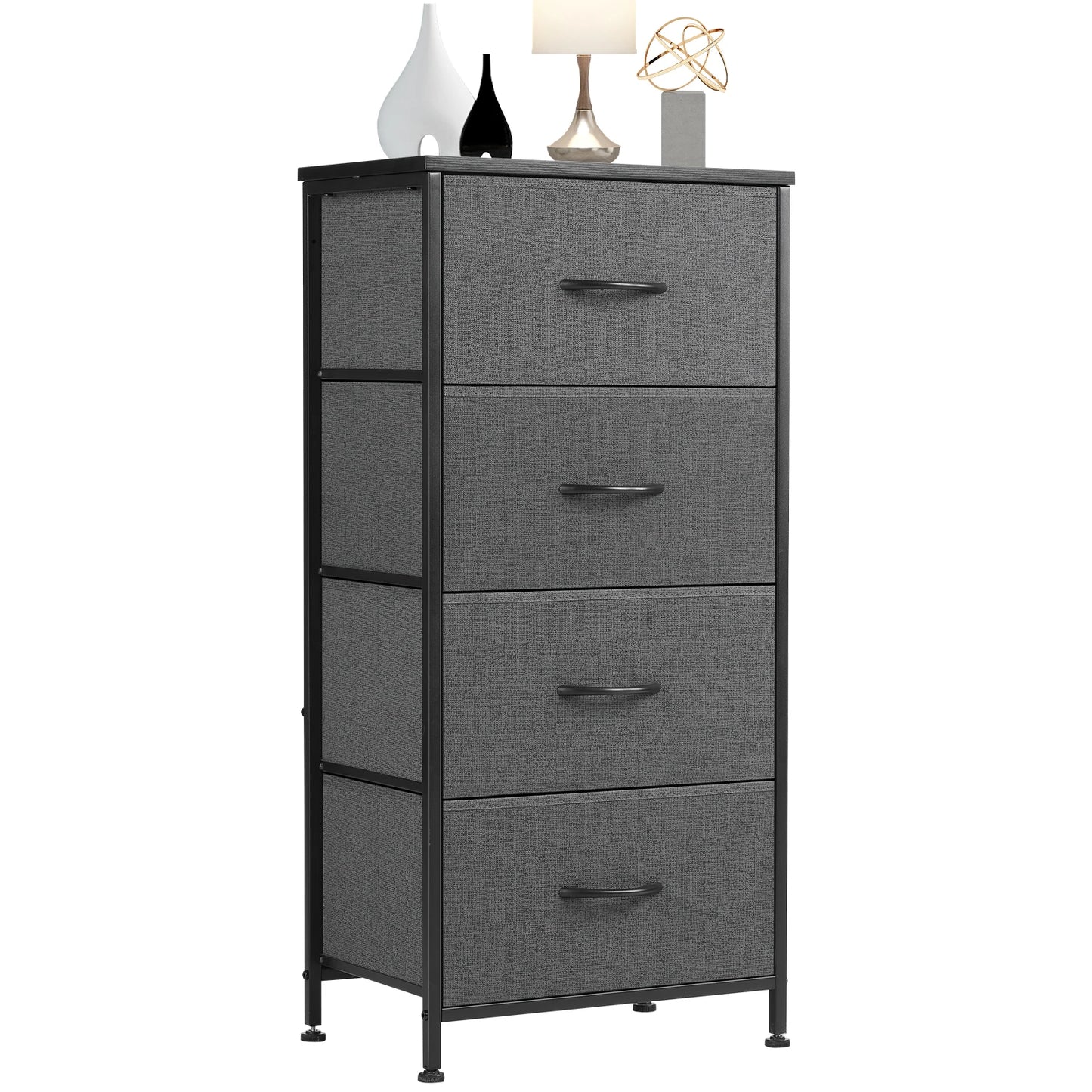 JHK Dresser For Bedroom With Four Fabric Drawers Steel Frame