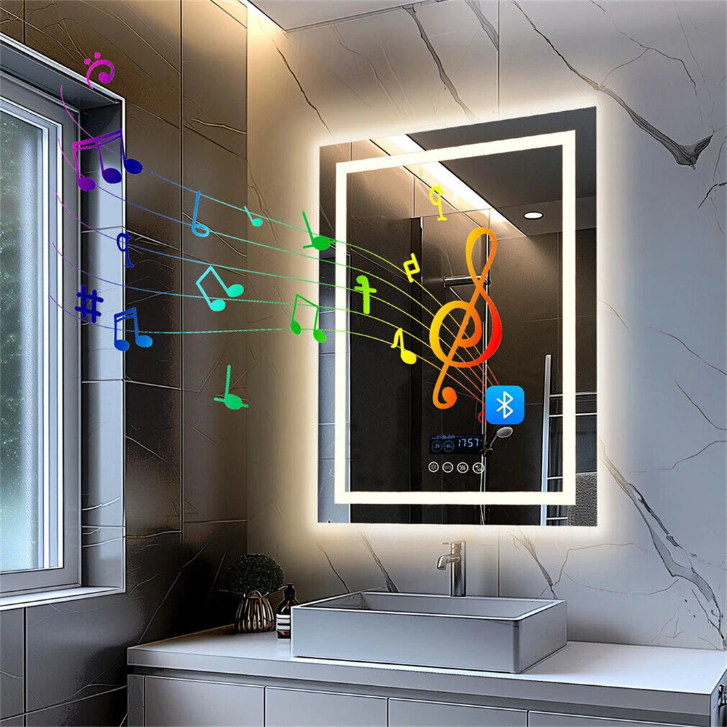 BORWART Smart LED Bathroom Mirror With Bluetooth Speaker Antifog