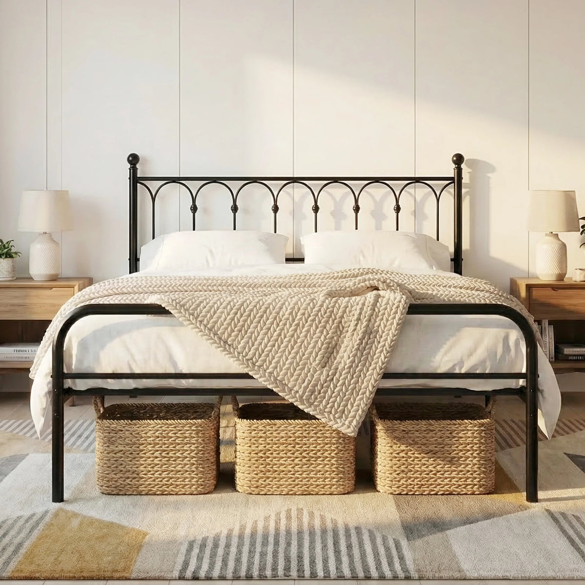 JHK Square Metal Platform Bed Frame Heavy Duty No Boxspring