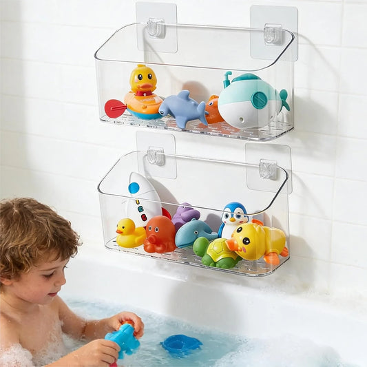 Bath Toy Storage Organizer Wall Mounted Caddy Adhesive No Drill