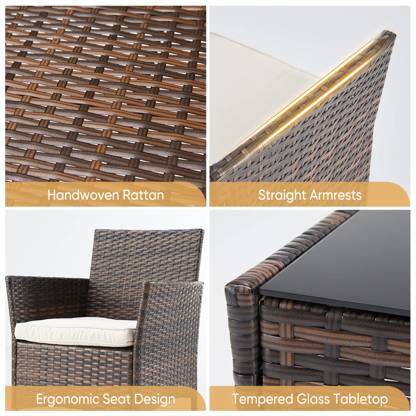 JHK Outdoor Patio Furniture Set Wicker Rattan Soft Cushions Glass Table
