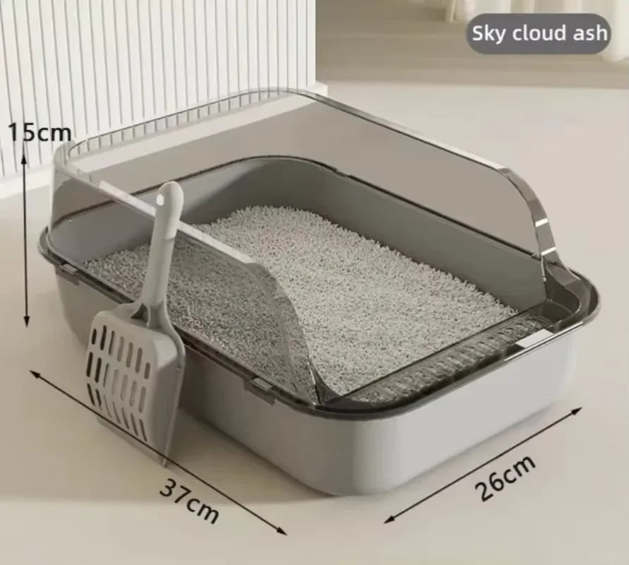 Semi-Enclosed Cat Litter Box With High Sides For Indoor Use