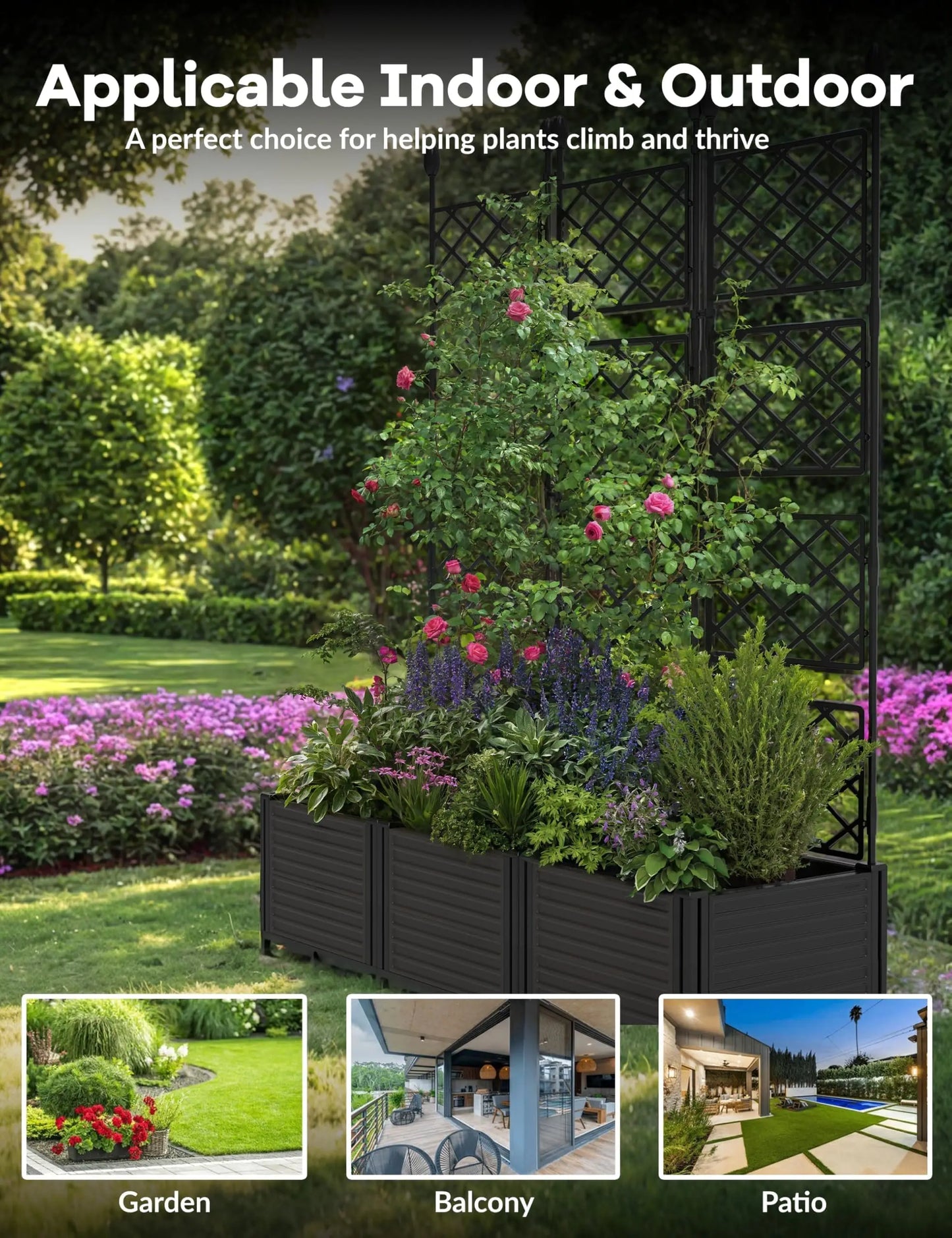 HiMISS Planter Box With Trellis Raised Garden Bed For Climbing Plants Outdoor