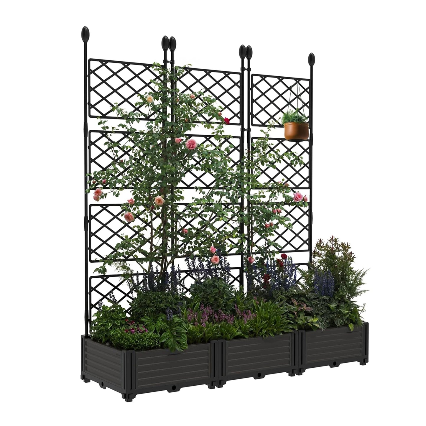 HiMISS Planter Box With Trellis Raised Garden Bed For Climbing Plants Outdoor