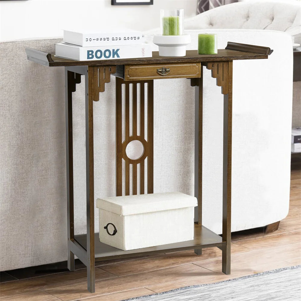 LUVODI Classic Wood Console Table With Drawer And Bottom Shelf