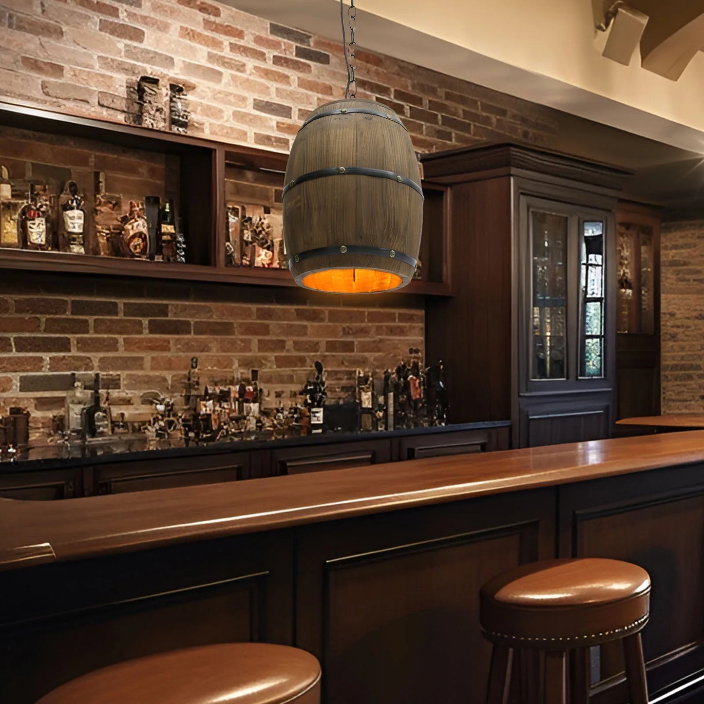 Retro Wood Wine Barrel Pendant Light For Bar Cafe Home