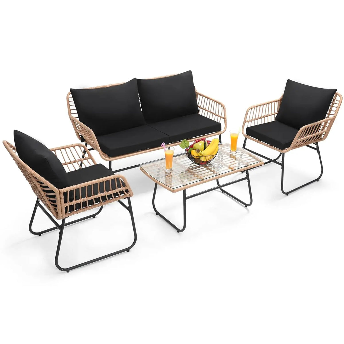 Wicker Patio Bistro Outdoor Furniture Conversation Set For Garden